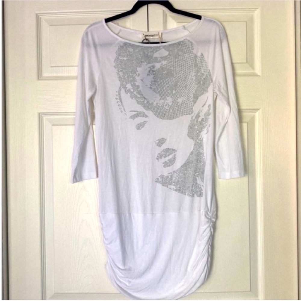 Ermanno Scervino Top Shirt Women’s Maxi T-shirt New White Print size Medium